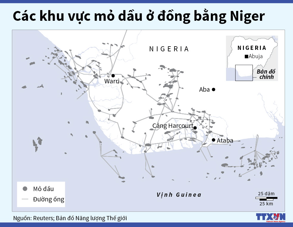 Các khu vực mỏ dầu ở đồng bằng Niger (Nigeria)